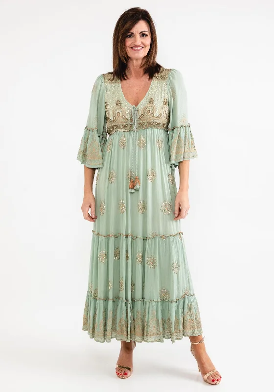 Midnight Madness Seventy1 One Size Embellished Smock Maxi Dress, Green
