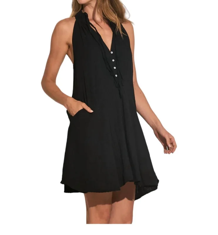 Gauze Halter Dress In Black