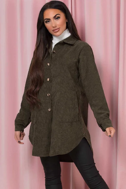 Bargain Bin Khaki Oversized Cord Shacket Jacket
