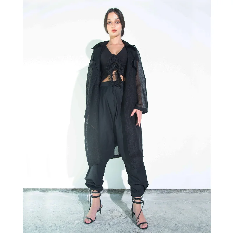 Today Only Black Net Linen Trench Coat