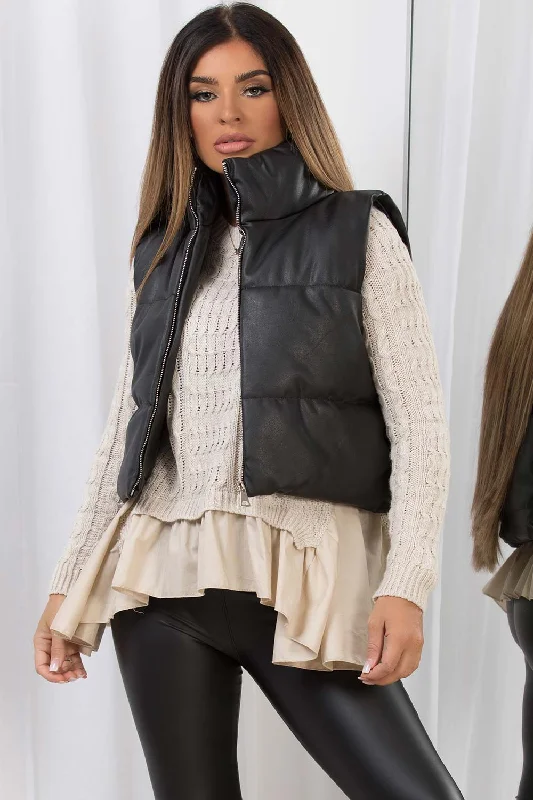 Weekend Deal Crop Gilet In Faux Leather Black