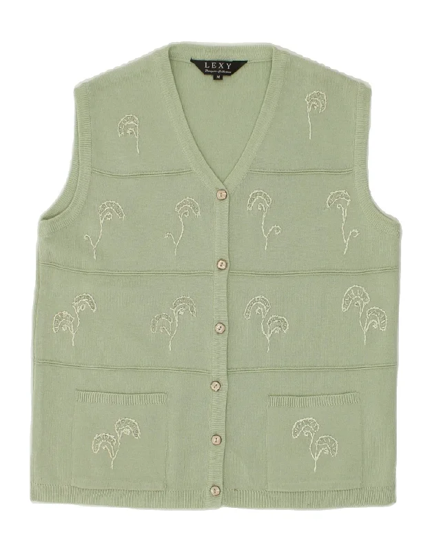 TIME-Limited Offer VINTAGE Womens Graphic Sleeveless Cardigan Sweater UK 14 Medium Green TIME-Limited Offer VINTAGE Womens Graphic Sleeveless Cardigan Sweater UK 14 Medium Green