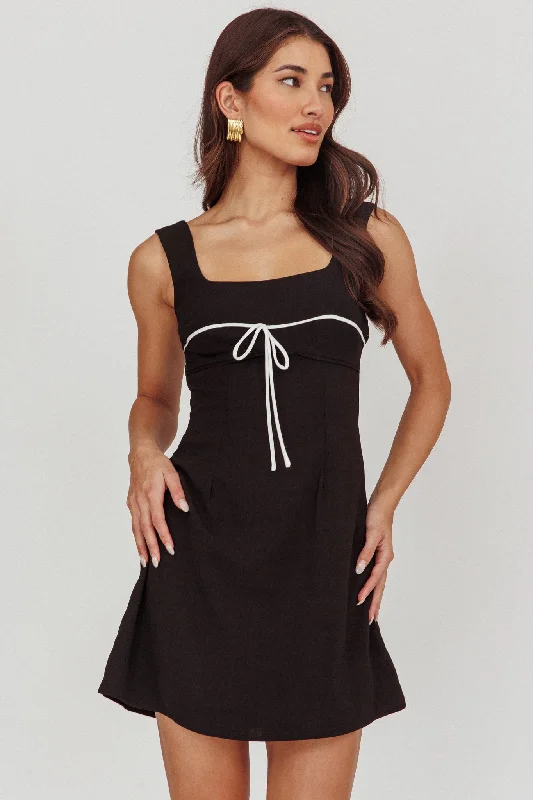 Super Deal Doves Contrast Bow Mini Dress Black