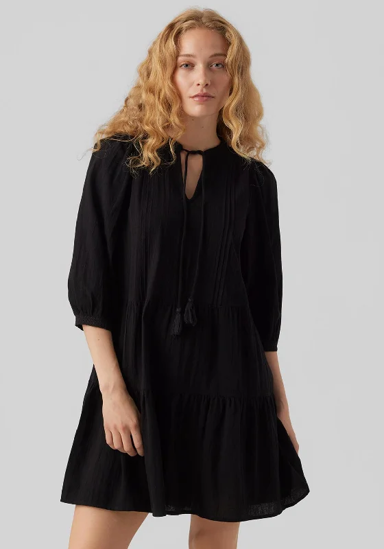 Vero Moda Pretty Tiered Smock Mini Dress, Black