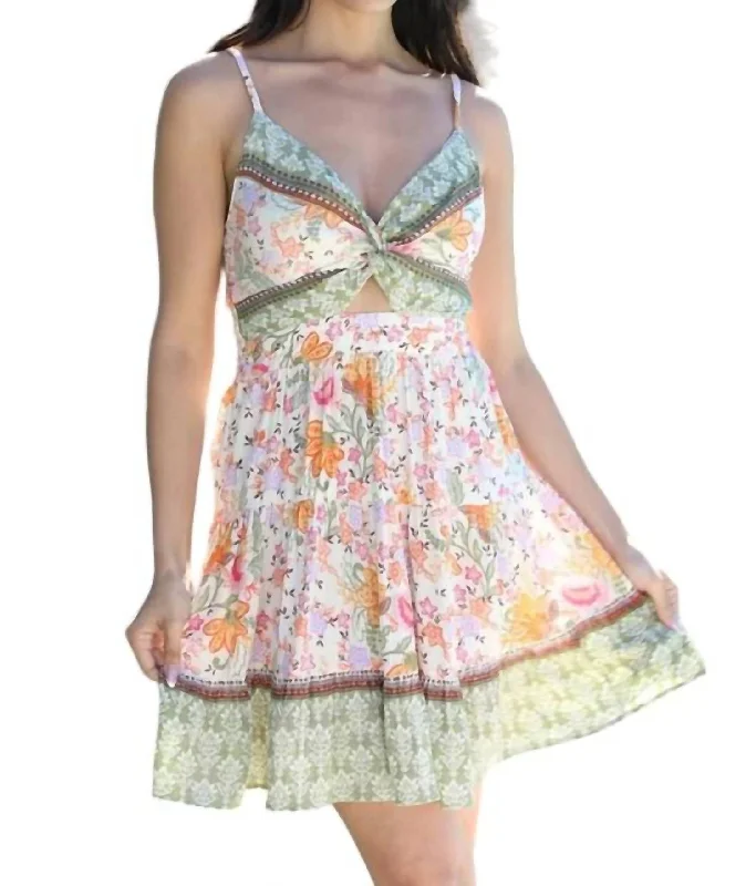 Huge Savings V Neck Twist Front Cut Out Sun Dress In Multi