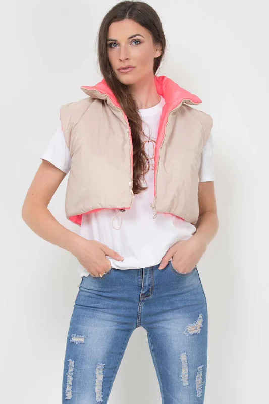 Stock Clearance Cropped Gilet Beige Reversible