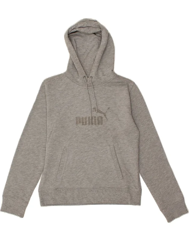 Final Markdown PUMA Womens Graphic Hoodie Jumper UK 12 Medium Grey Cotton