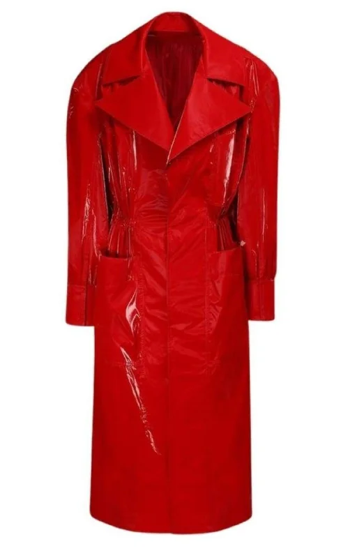 Limited Availability Belted Glossy Red Trench Coat