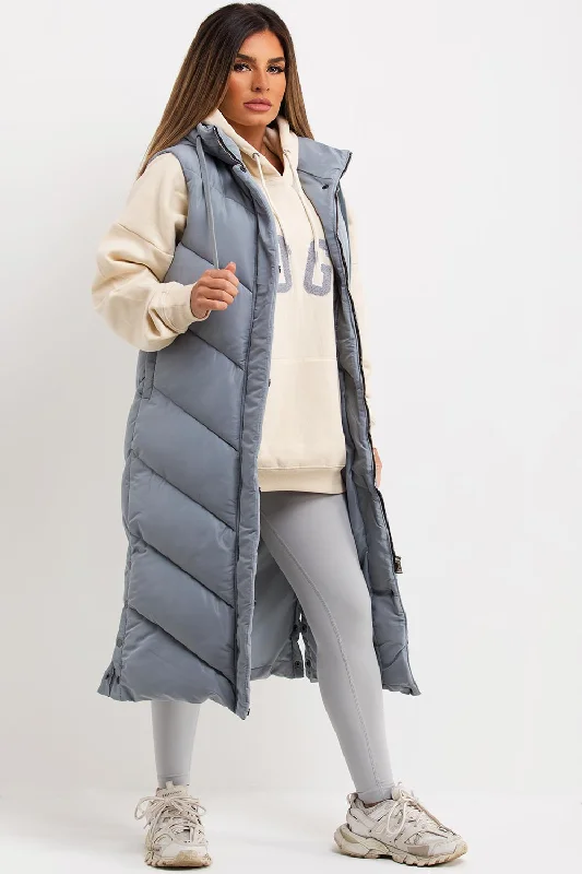 Best Seller Grey Long Gilet With Chevron Padded Style