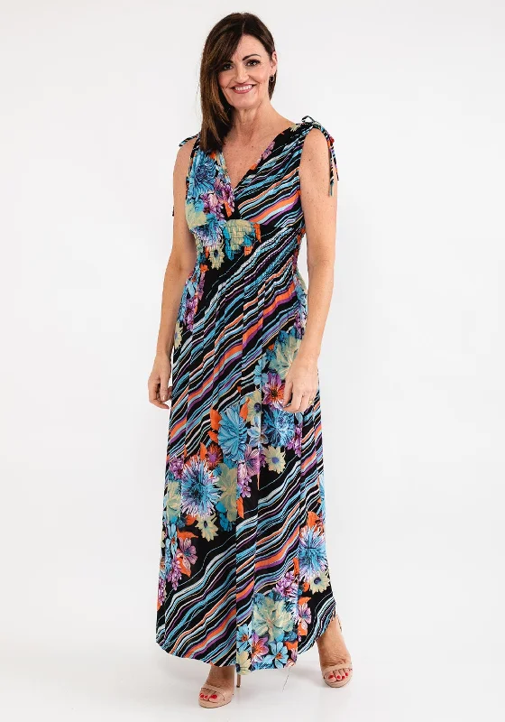 Limited Availability Seventy1 Stripe & Floral Maxi Dress, Black Multi