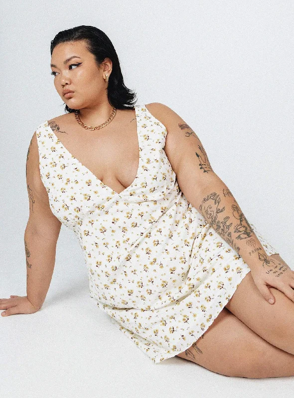 Stock Clearance Nellie Mini Dress White / Yellow Floral Curve