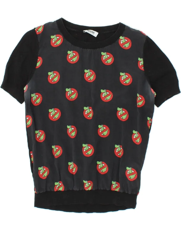Year-End Sale MOSCHINO Womens Short Sleeve Sweatshirt Jumper UK 10 Small Black