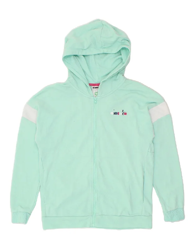 DIADORA Womens Oversized Zip Hoodie Sweater UK 6 XS Turquoise Cotton