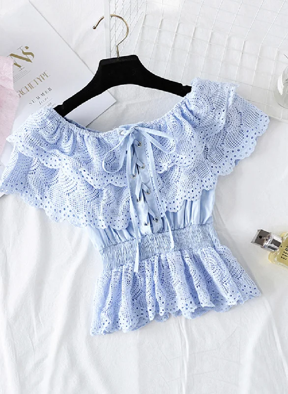 Today’s Deal Romantic Short-sleeved Lace Top Women's Tops    S4388