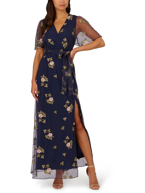 Womens Floral Embroidered Evening Dress