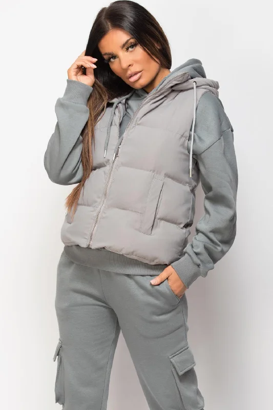 Early Access Hooded Padded Gilet Sleeveless Jacket Grey