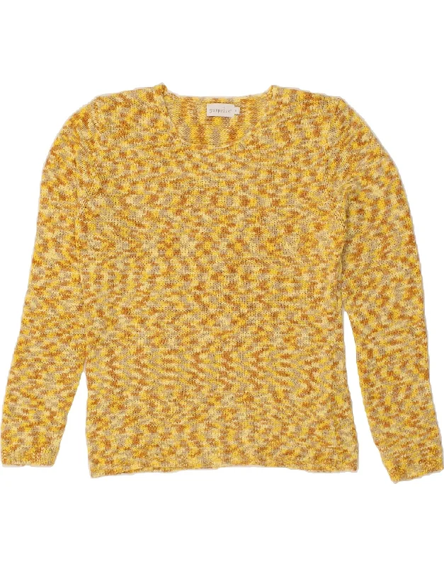 SURPRISE Womens Oversized Crew Neck Jumper Sweater UK 10 Small Yellow