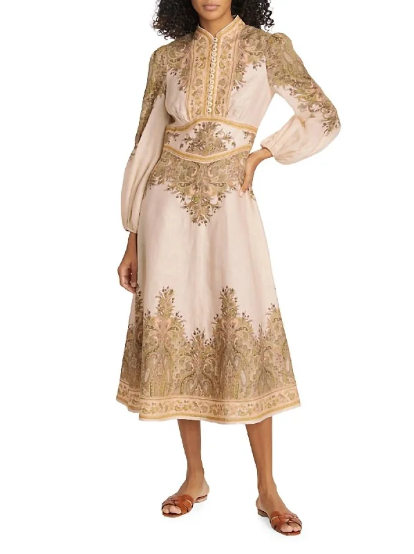 Extra Savings Natura Buttoned Midi Dress In Khaki Paisley