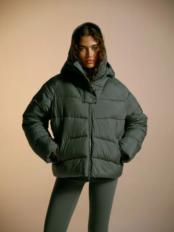 While Supplies Last Chevron Puffer Jacket - Sea Green