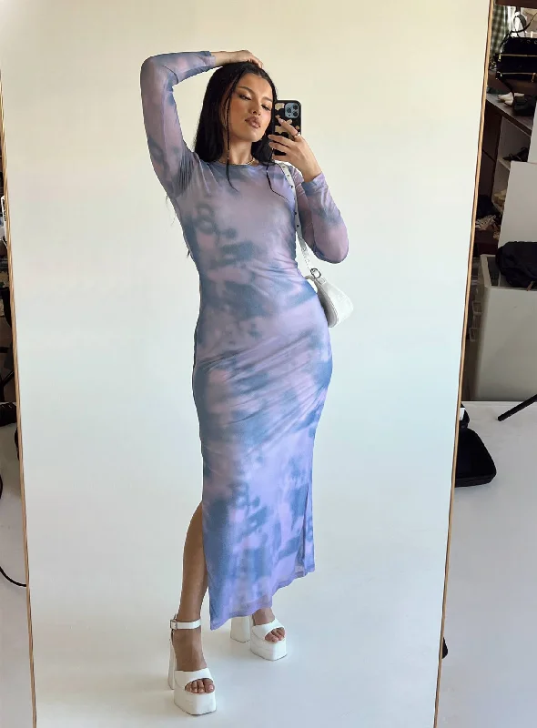 Special Promotion Harlowe Mesh Maxi Dress Blue Multi