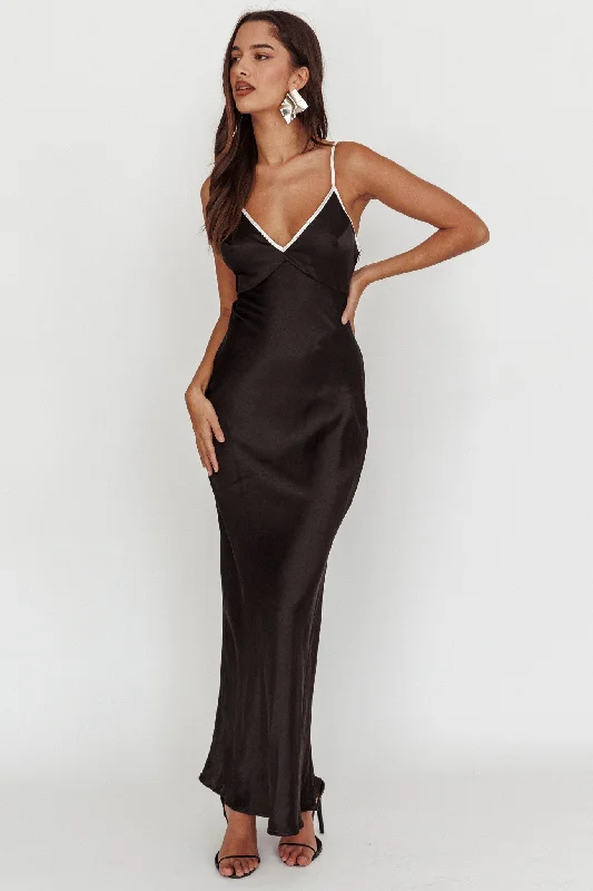 Year-End Sale Odyssey Contrast Satin Maxi Slip Dress Black