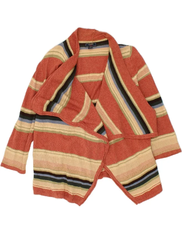 New Deals CHAPS Womens 3/4 Sleeve Open Cardigan Sweater UK 14 Large Orange Striped