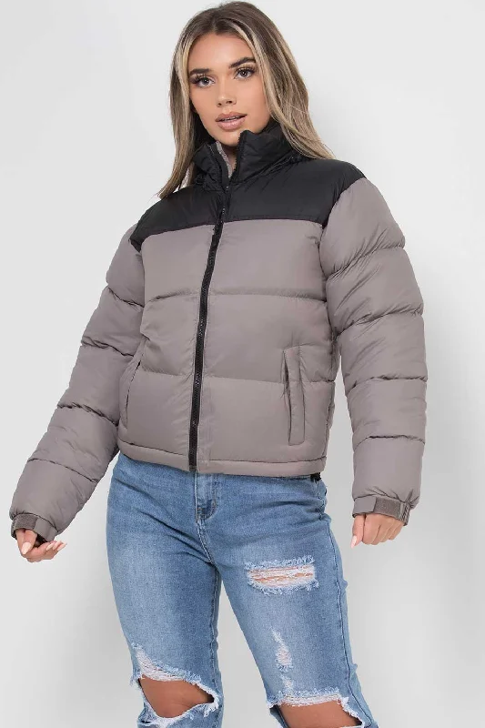 Buy Now Puffer Jacket Grey Colour Block
