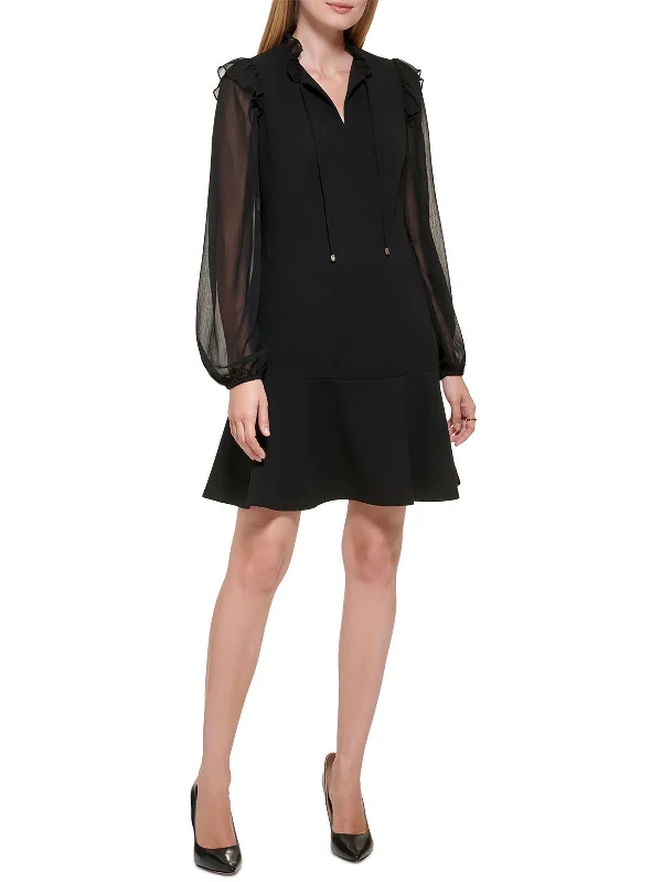 Womens Sheer Above Knee Shift Dress