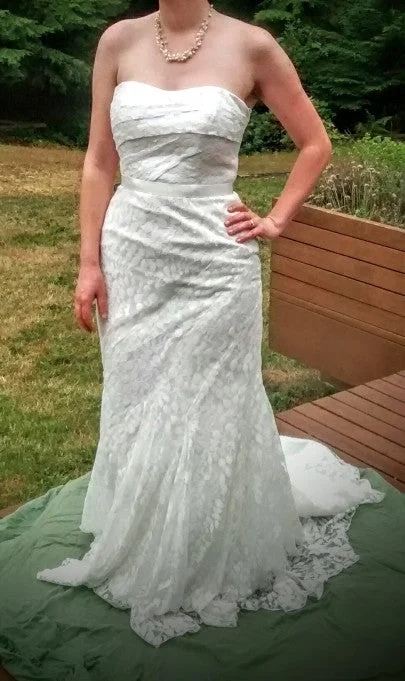Inventory Reduction David's Bridal Strapless Lace Gown with Ribbon Detail (WG3381)