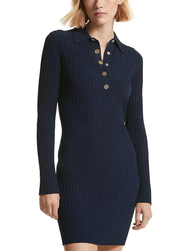 Womens Collar Button Front Mini Dress