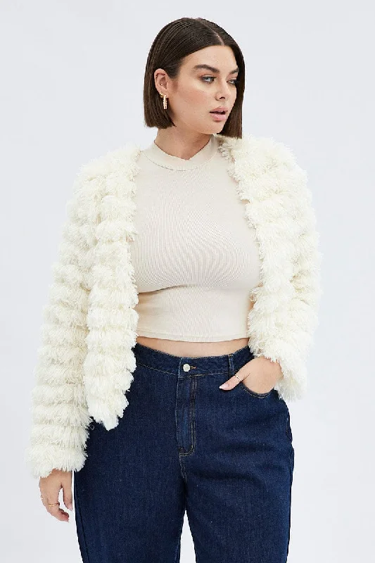 White Plush Jacket Faux Fur Lined