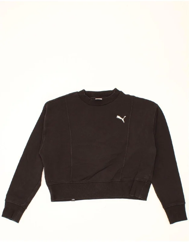 Price Buster PUMA Womens Oversized Crop Sweatshirt Jumper UK 6 XS Black Cotton