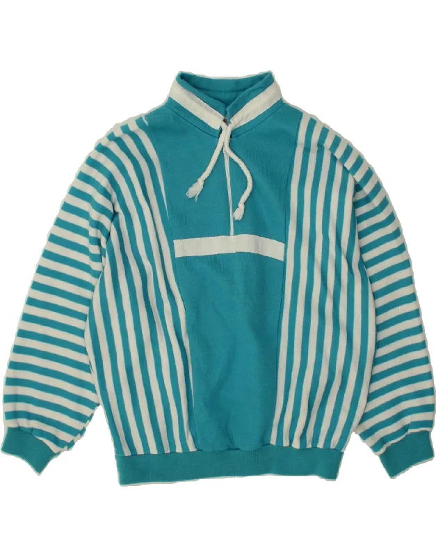 Online Exclusive VINTAGE Womens Zip Neck Sweatshirt Jumper UK 12 Medium Blue Striped