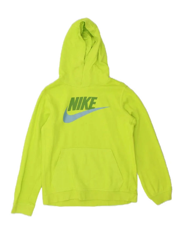 NIKE Womens Graphic Hoodie Jumper UK 14 Large Green Cotton