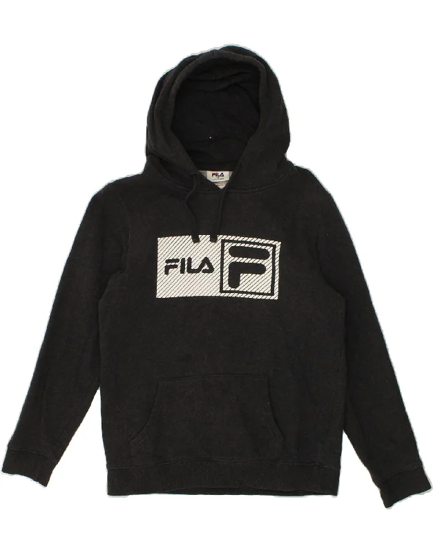 Act Fast FILA Womens Graphic Hoodie Jumper UK 14 Medium  Grey Cotton
