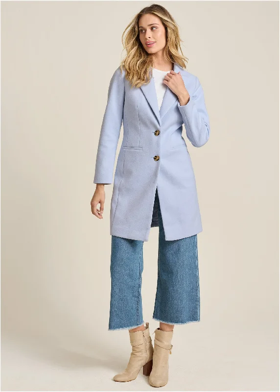 Don't Wait Button Front Coat - Light Blue