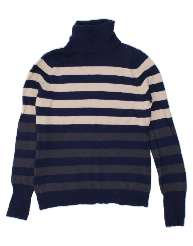 JAEGER Womens Roll Neck Jumper Sweater UK 10 Small Navy Blue Striped