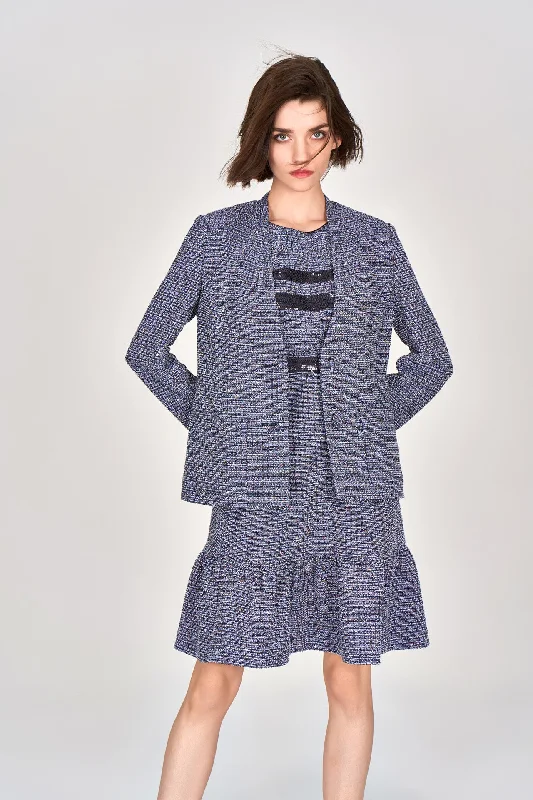 Midnight Madness Midnight Blue V-neck Tweed Jacket