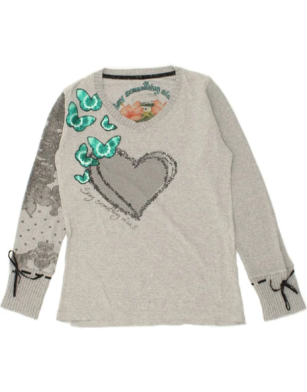 Buy More, Save More DESIGUAL Womens Graphic V-Neck Jumper Sweater UK 10 Small Grey Floral Buy More, Save More DESIGUAL Womens Graphic V-Neck Jumper Sweater UK 10 Small Grey Floral
