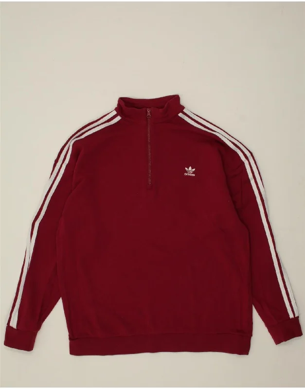 Act Now ADIDAS Womens Graphic Zip Neck Sweatshirt Jumper UK 18 XL Maroon Cotton