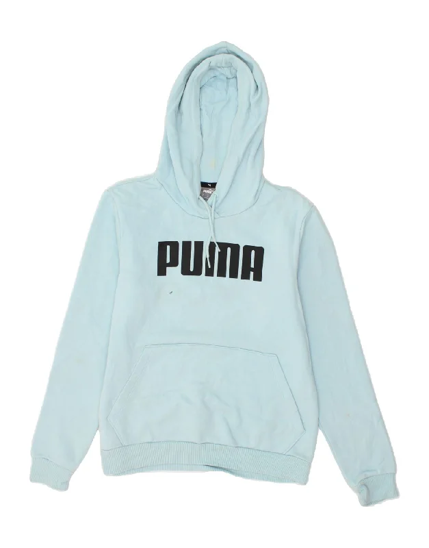 Year-End Clearance PUMA Womens Graphic Hoodie Jumper UK 12 Medium Blue Cotton