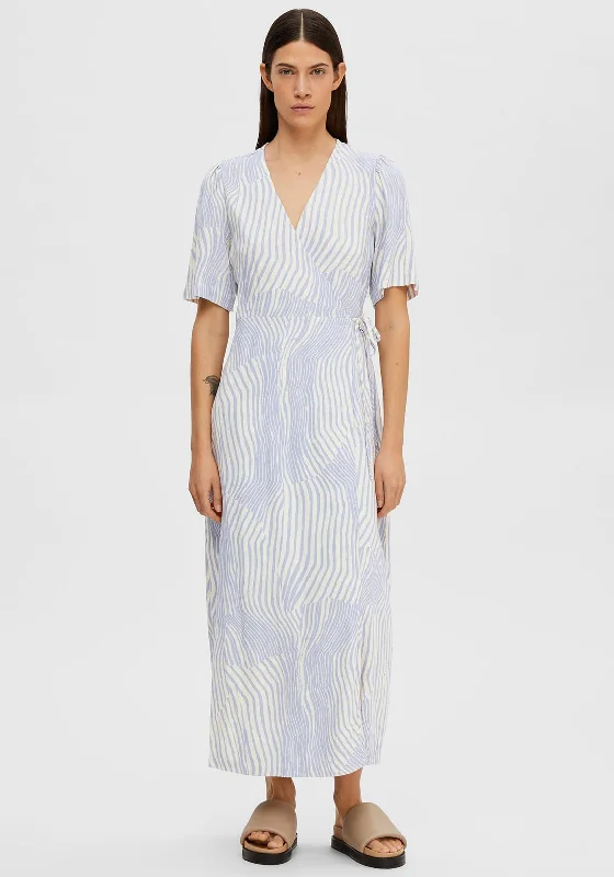 Selected Femme Valencia Stripe Wrap Dress, Blue Heron