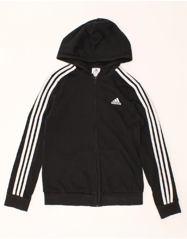 ADIDAS Womens Zip Hoodie Sweater UK 8/10 Small Black Cotton