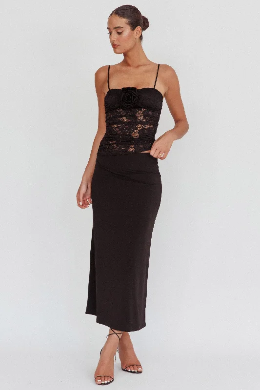 Special Offer Lorely Lace Rosette Maxi Dress Top Black