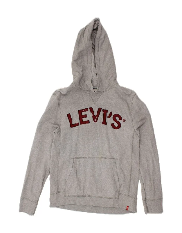 LEVI'S Womens Graphic Hoodie Jumper UK 14 Medium Grey Cotton