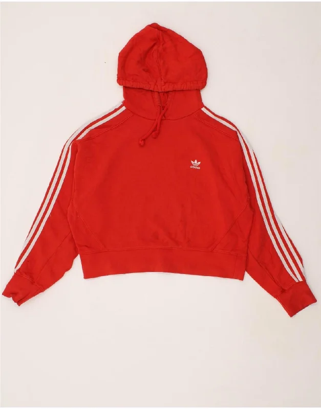 ADIDAS Womens Oversized Crop Hoodie Jumper UK 14 Large Red Cotton