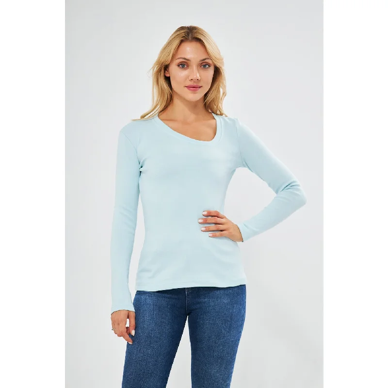 YEAR-End Sale Light Blue Rib Cross Scoop Neck Top
