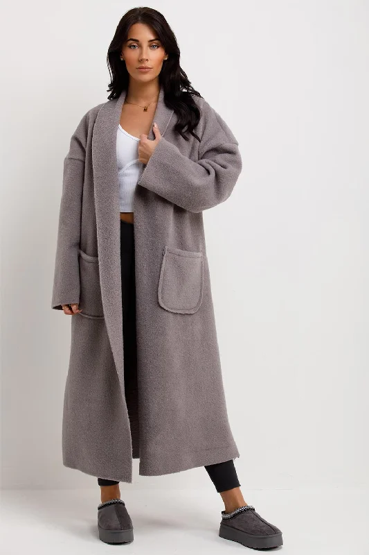 Fantastic Offers Longline Oversized Wool Look Coat With Pockets Grey