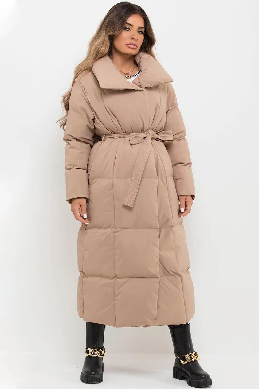 Longline Duvet Puffer Coat Beige