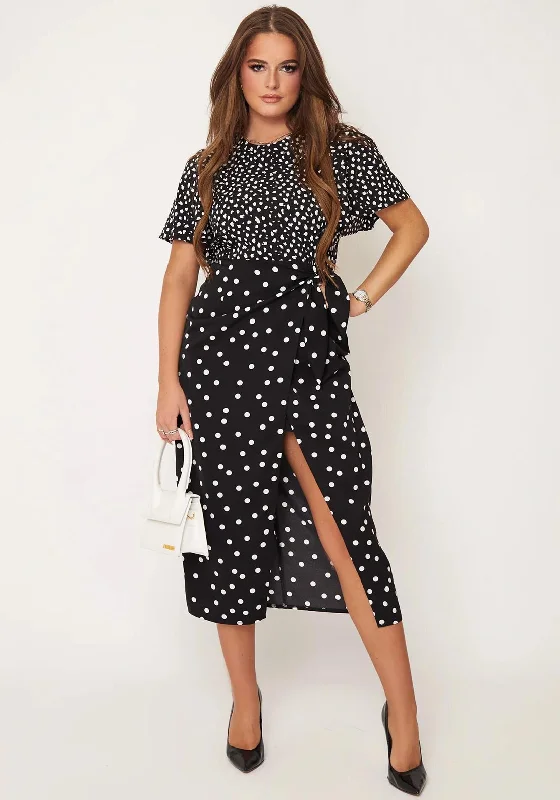 Sale Event Girl In Mind Scarlet Mix Polka Dot Midi Dress, Black